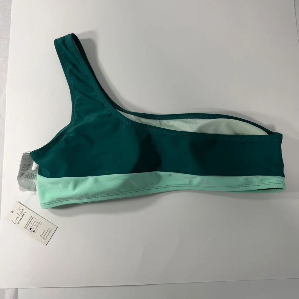 Cupshe Womens Colorblock One Shoulder Bikini Top‎ Green XL NEW
